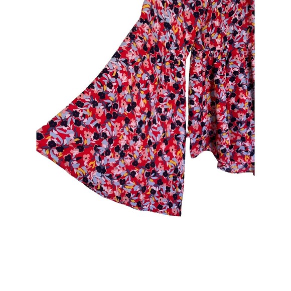 Copper Key Womens Size Small Blouse Boho Top Bell Sleeve Red Floral Swing Flowy - Picture 3 of 10
